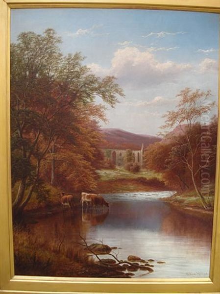 Bolton Abbey, On The Wharfe, Yorkshire, Autumn Oil Painting by William Mellor