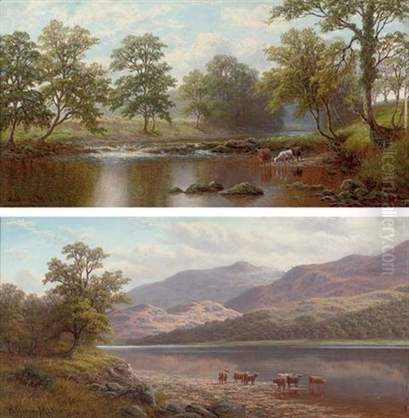 On The Wharfe Near Beamsley, Yorkshire (+ Derwent Water, Cumberland; Pair) Oil Painting by William Mellor