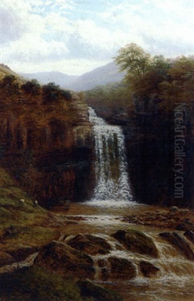 Thorton Force, Ingleton Oil Painting by William Mellor