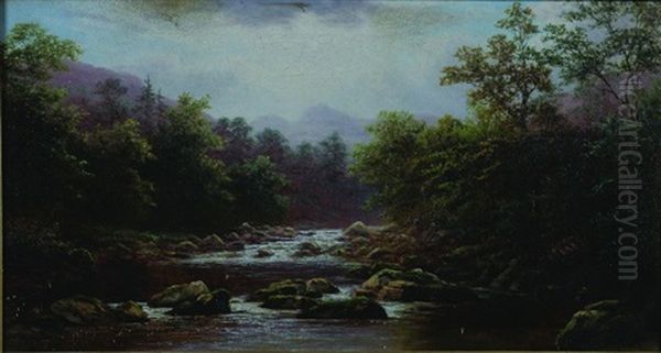 Langdale Pikes, From The River Langdale, Westmoreland Oil Painting by William Mellor