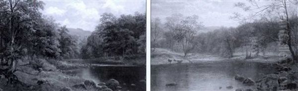 On The Wharfe, Bolton Woods (+ Another, Similar; Pair) Oil Painting by William Mellor