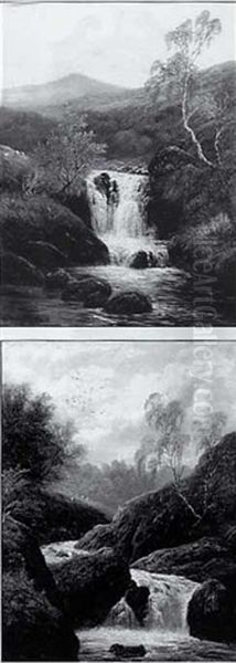 Landscape With Waterfall (+ Another, Similar; Pair) by William Mellor