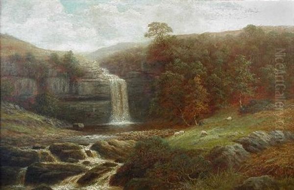 A Waterfall In The Yorkshire Dales Oil Painting by William Mellor