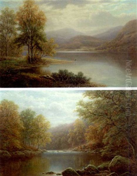 On The Greta, Near Rokeby, Barnard Castle (+ A Bit Of Ullswater, Westmorland; Pair) Oil Painting by William Mellor