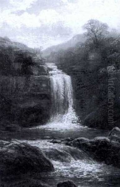 On The Wharfe, Bolton Woods (+ Waterfall, Ingleton; Pair) Oil Painting by William Mellor