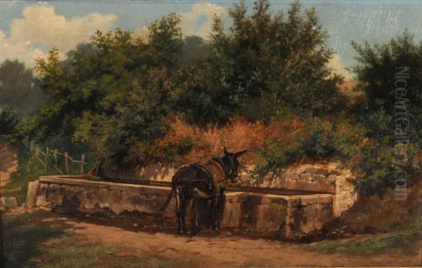 Fontanile Oil Painting by Cesare Bertolla