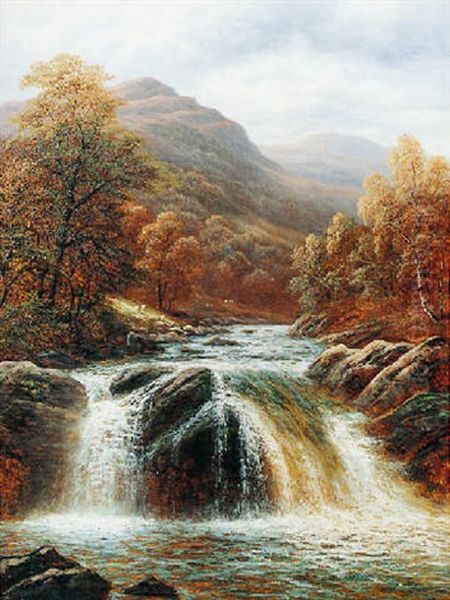 Falls On The Llugwy, North Wales Oil Painting by William Mellor