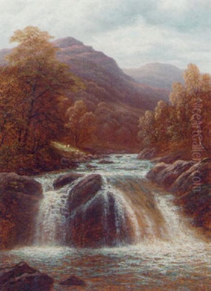 Falls On The Llugwy, North Wales Oil Painting by William Mellor