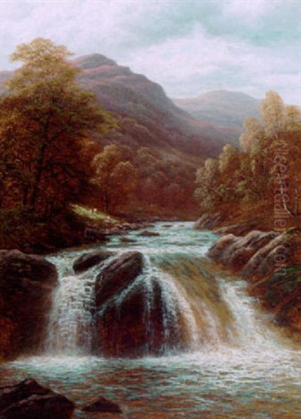 Falls On The Llugwy, North Wales Oil Painting by William Mellor