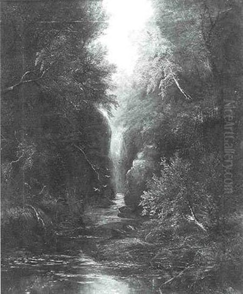 Wooded Landscape Near A Stream Oil Painting by William Mellor