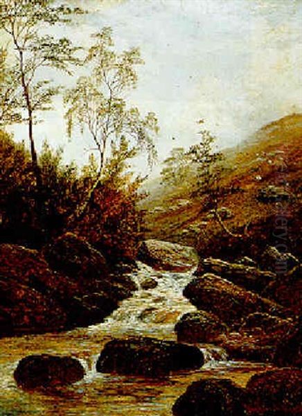 A Rocky River Landscape Oil Painting by William Mellor