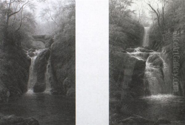 Upper Falls, Rydal Park, Westmoreland Oil Painting by William Mellor