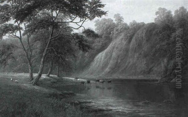 Cattle Watering, Bolton Abbey, Yorkshire Oil Painting by William Mellor