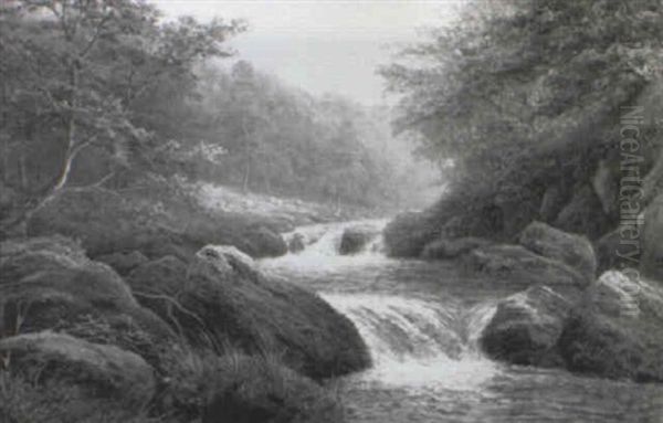 River Scene Derbyshire Oil Painting by William Mellor