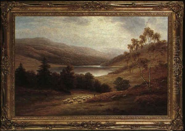 Rydal Lake From The Hills, Westmoreland Oil Painting by William Mellor