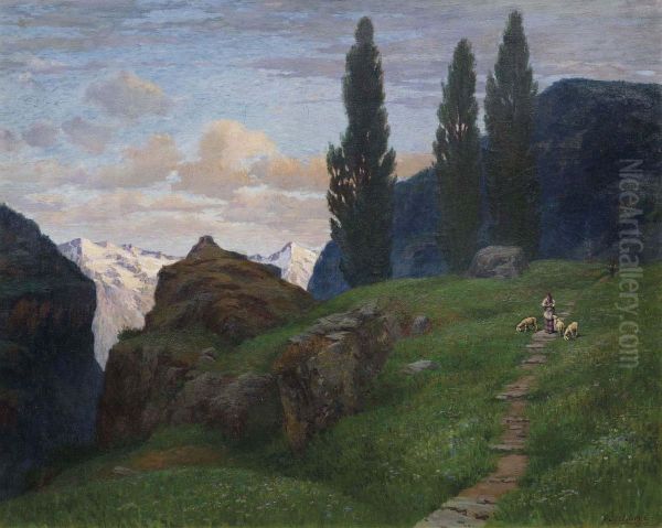 Paesaggio Bresciano Oil Painting by Cesare Bertolotti