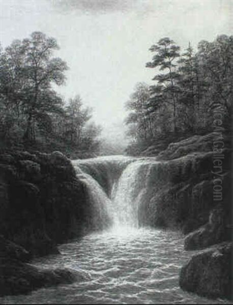 Skelwith Force In Flood, Westmoreland Oil Painting by William Mellor