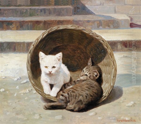 Katzen Im Korb Oil Painting by Nikolai Alekseevich Melnikov