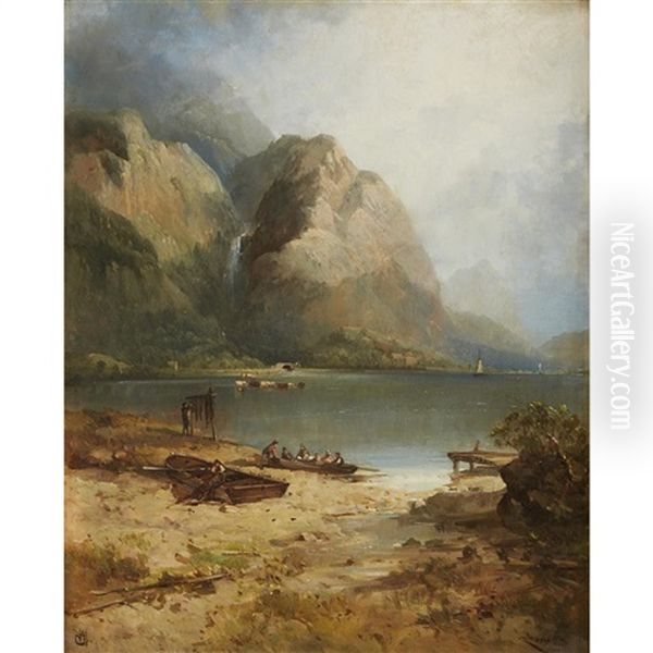 Salmon Fishing Along The Delaware River Gap Oil Painting by Andrew Melrose