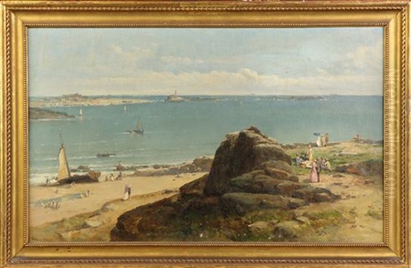 Beach At Newport, Ri Oil Painting by Andrew Melrose