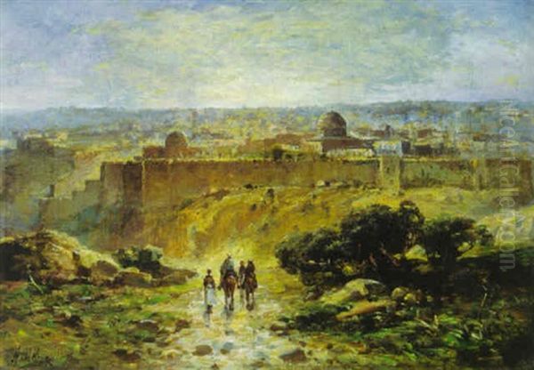 Jerusalem Hill From Mount Of Olives Oil Painting by Andrew Melrose