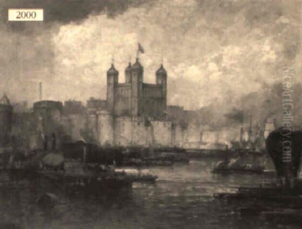 Boats On The Thames River With A View Of The Tower Of London Oil Painting by Andrew Melrose