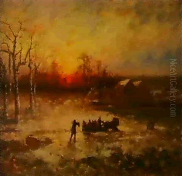 Winter Sunset Oil Painting by Andrew Melrose