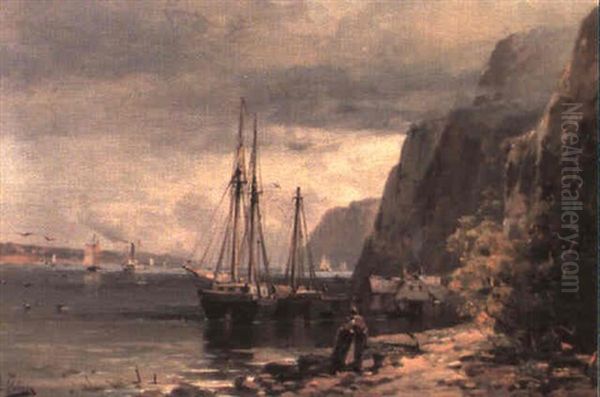 View Of The Palisades On The Hudson River Oil Painting by Andrew Melrose