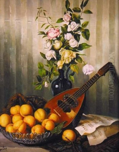 Roses Et Abricots A La Mandoline Oil Painting by Berton