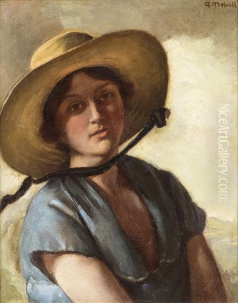 Portrait Of A Young Woman Wearing A Hat Oil Painting by Antonia Meither Melville