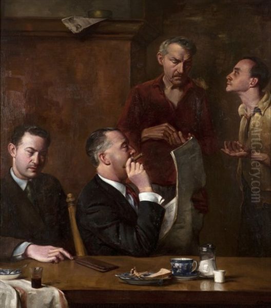 Four Men In A Restaurant Oil Painting by Antonia Meither Melville