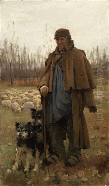 A Normandy Shepherd Oil Painting by Arthur Melville