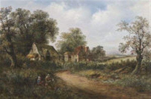 Figures By A Cottage In A Rural Landscape Oil Painting by Arthur Melville