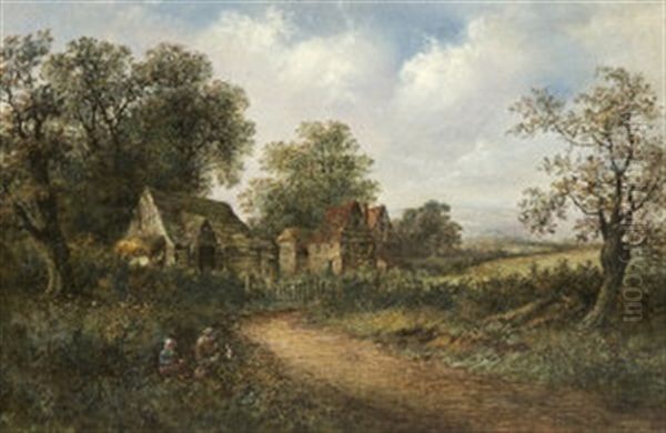 Figures By A Cottage In A Rural Landscape Oil Painting by Arthur Melville