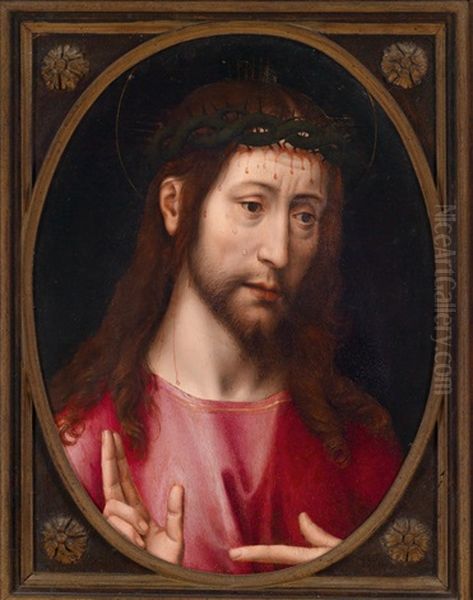 Segnender Christus (+ Trigramm, Verso) Oil Painting by Hans Memling