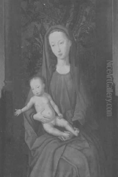 Thronende Madonna Mit Christuskind Vor Einer Mit Stoff Bezogenen Balustrade Oil Painting by Hans Memling