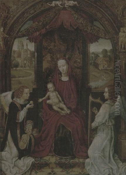 The Madonna And Child Enthroned, Attended By Angels Playing Musical Instruments Oil Painting by Hans Memling