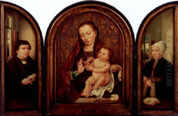 The Madonna And Child With A Donor Couple In Interiors Oil Painting by Hans Memling