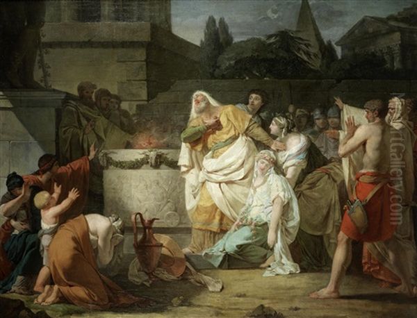 The High Priest Coresus Sacrificing Himself To Save Callirhoe Oil Painting by Francois Guillaume Menageot