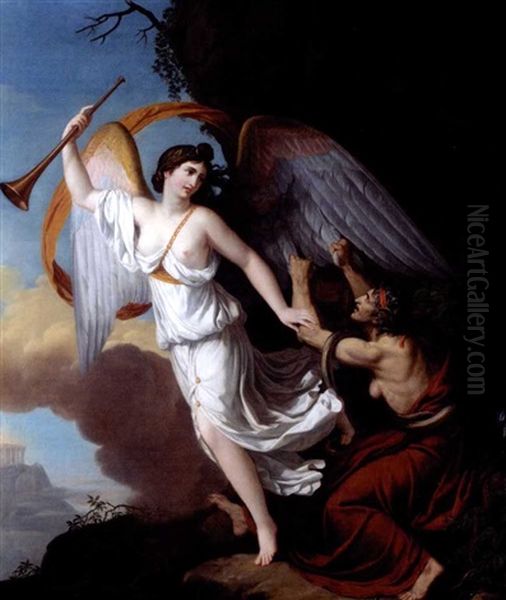 Envy Plucking The Wings Of Fame Oil Painting by Francois Guillaume Menageot