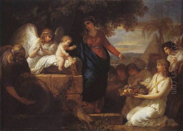 La Sainte Famille Servie Par Les Anges Pendant La Fuite En Egypte Oil Painting by Francois Guillaume Menageot