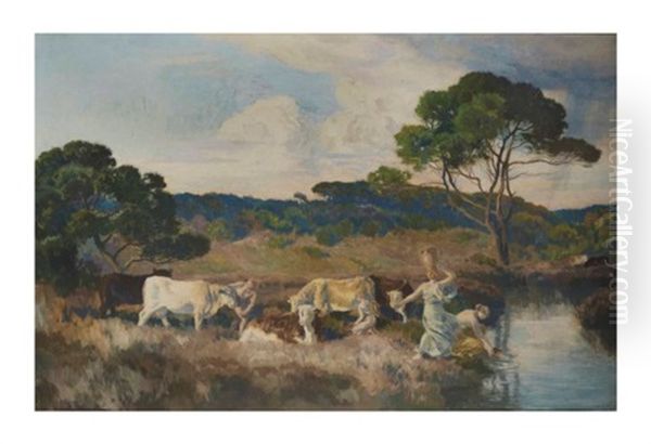 Paysage Antique, Dit Aussi 'bucolique' Oil Painting by Emile Rene Menard