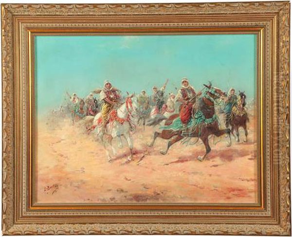 Arab Horsemen Oil Painting by Louis Berton