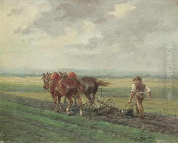 Plougher At Work Oil Painting by Louis Berton