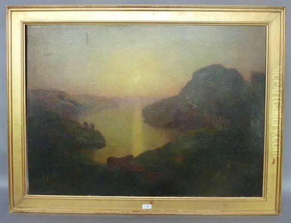 Couche De Soleil, Paysage Symboliste Oil Painting by Emile Rene Menard