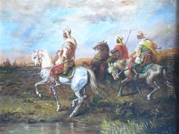 Arab Horsemen Oil Painting by Louis Berton