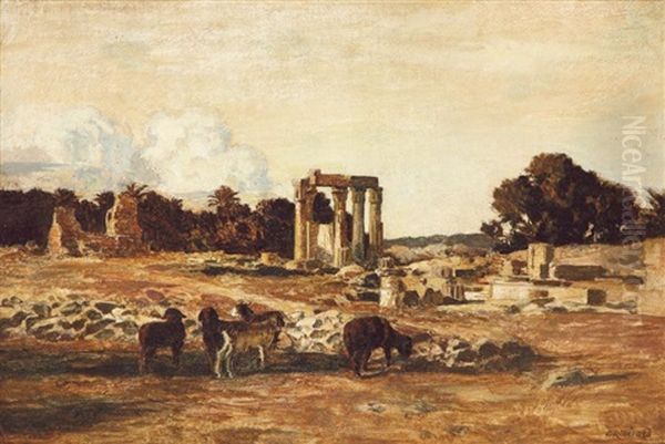 Les Ruines De Medanou, Egypte Oil Painting by Emile Rene Menard