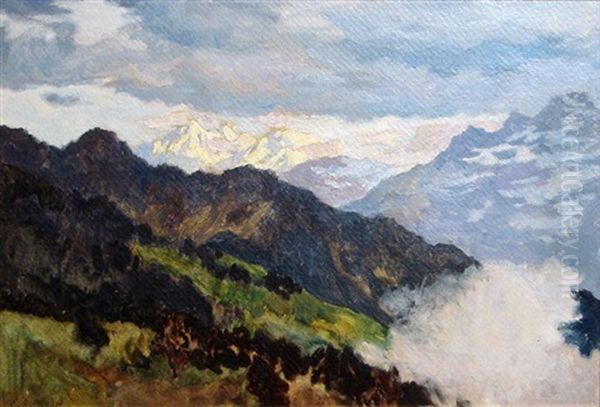 Vue De Sonloup Et Les Avants Oil Painting by Emile Rene Menard