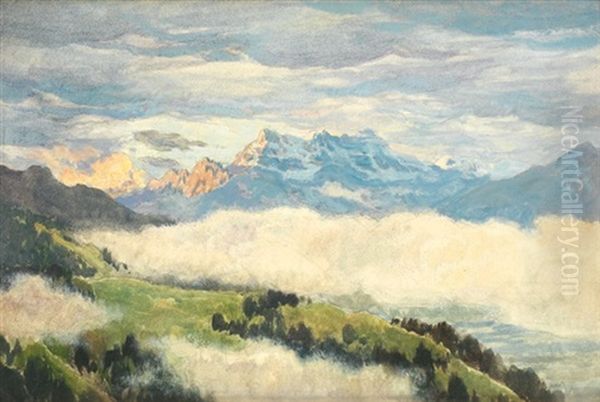 Nuages Au Dessus Du Lac Leman Oil Painting by Emile Rene Menard