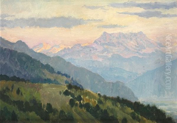 Au Dessus Du Lac Leman Oil Painting by Emile Rene Menard